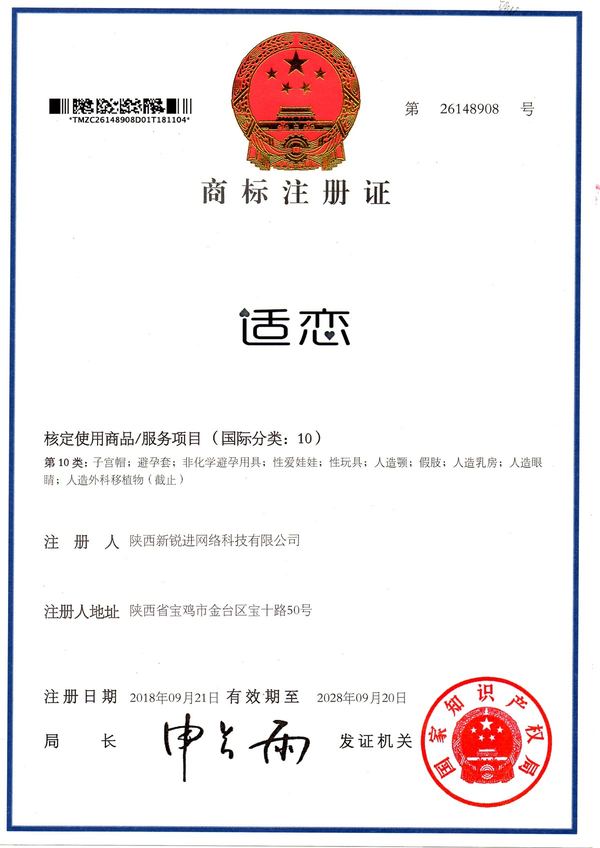 适恋品牌相关资质证书